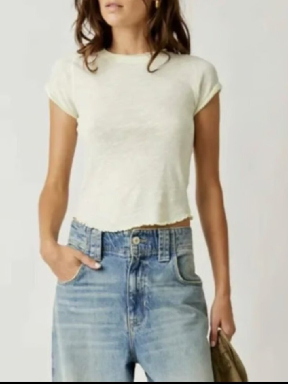 WE THE FREE PEOPLE BE MY BABY FRESH LIME SORBETTO SCALLOPED TEE TOP S